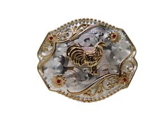 Belt Buckle Roster Cowboy Sliver, Gold and Metal rodeo western