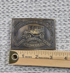 Vintage Ford Belt Buckle Mens Silver Model T Automobiles Rectangular Western