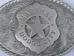 Pewter Old West Marshal Dodge City Badge Belt Buckle Silver Western Buckle