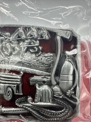 Fire Department Metal Enamel Belt Buckle Horses Truck 3in