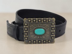 Western Turquoise Belt Buckle | Vintage Silver Cowboy | Rodeo Buckle For Men