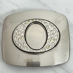Rhinestone Studded O Letter Initial Monogram Silver Tone Belt Buckle