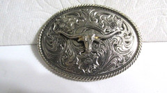 Western Belt Buckle – Silver Color – LongHorn Steer – 3 1/8&Prime; Wide