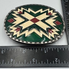 Vintage 1988 Siskiyou Buckle Co Green Enamel Southwestern Belt Buckle J-89 USA