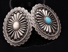 Huge Men Vintage Southeast Tribal Floral Turquoise Leather Belt Buckle Fits 40mm