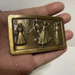 Vintage Western Square Dancing Belt Buckle Cowboy Solid Brass 3D Graphics Rodeo