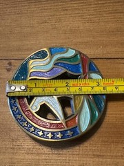 Vintage 1971 Solid Brass Hand Painted « The Crown of Creation » Hippie Belt Buckle