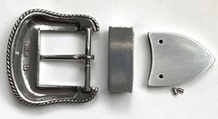 BELT BUCKLES 3pc Buckle Set 1.5 inch Western Rope Edge Smooth Shiny Silver NWOT!