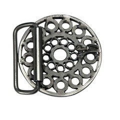 Vintage Silver Tone Round Openwork Geometric Circle Belt Buckle