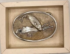 Striped Bass Belt Buckle Bonfe Leather Nautical Fish Map Silver Brass