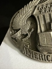 Vintage American Trucker 1998 Pewter Belt Buckle Siskiyou Semi Truck Eagle USA