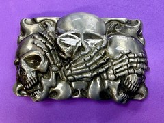 Three-skull Hear No Evil See No Evil Speak No Evil Gothic Punk Belt Buckle