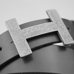 H Belt Buckle Smooth Silver Tone Classic Sporty Metal Buckle