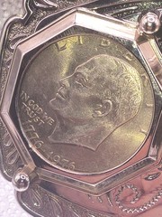 Double Eisenhower SILVER DOLLAR Coins Belt Buckle 1776 – 1976 Centennial 4×2.75”