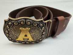 Antiqued Silver Letter Initial A Gold Classic Rectangle Flower Belt Buckle