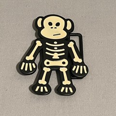 Skeleton Monkey Belt Buckle Black Cream Enamel Metal Novelty Accessory Retro