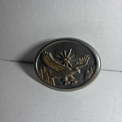 Vintage 70s 80s Western Gold & Silver Tone Flying Eagle Oval Belt Buckle
