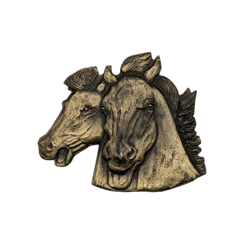 Horse Heads Solid Brass Belt Buckle 3 Dimensional Western Cowboy Very Nice