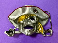 Jolly Roger Pirate Skull Crossed Swords Solid Pewter Great American Belt Buckle