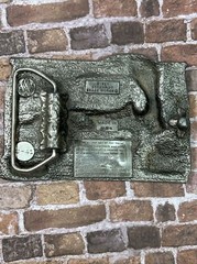 Vtg Bergamot Brass Works 1983 Belt Buckle Train Steam Engine Railroad Silver