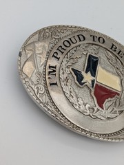 Vtg Texas Belt Buckle Lone Star State Western Rodeo Cowboy “I’m Proud Texan”