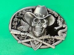 Cowboy Skull Bandana with Crossed Rifles Snakes Silver Color Western Belt Buckle