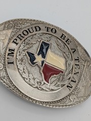 Vtg Texas Belt Buckle Lone Star State Western Rodeo Cowboy “I’m Proud Texan”