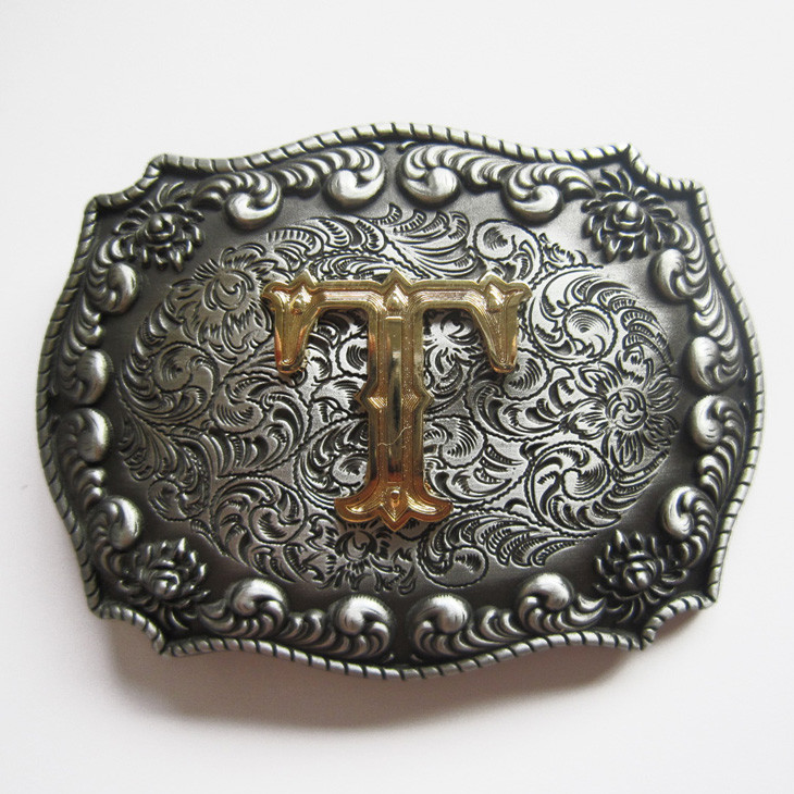 3-D INITIAL LETTER  » T  » RODEO COWBOY WESTERN BELT BUCKLE
