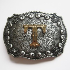 3-D INITIAL LETTER  » T  » RODEO COWBOY WESTERN BELT BUCKLE