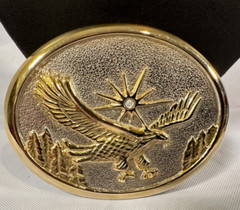 Vintage Soaring Eagle Belt Buckle Goldtone Jeweled Western Rodeo Style