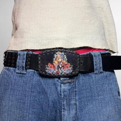 American trad tattoo style vintage Faux Leather y2k Men&rsquo;s Black Belt buckle