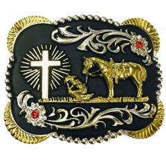 Praying Cowboy Horse Cross Faith Animal Rodeo Western Hebillas Vaqueras
