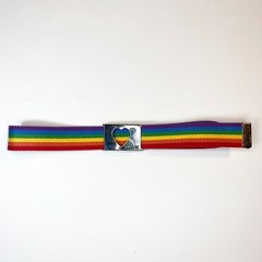 Canvas Rainbow Belt with Heart Flip Top 1.25&Prime; Wide Buckle