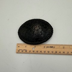 Vintage LS Handcrafted Western Cowboy Black Basketweave Leather Oval Belt Buckle