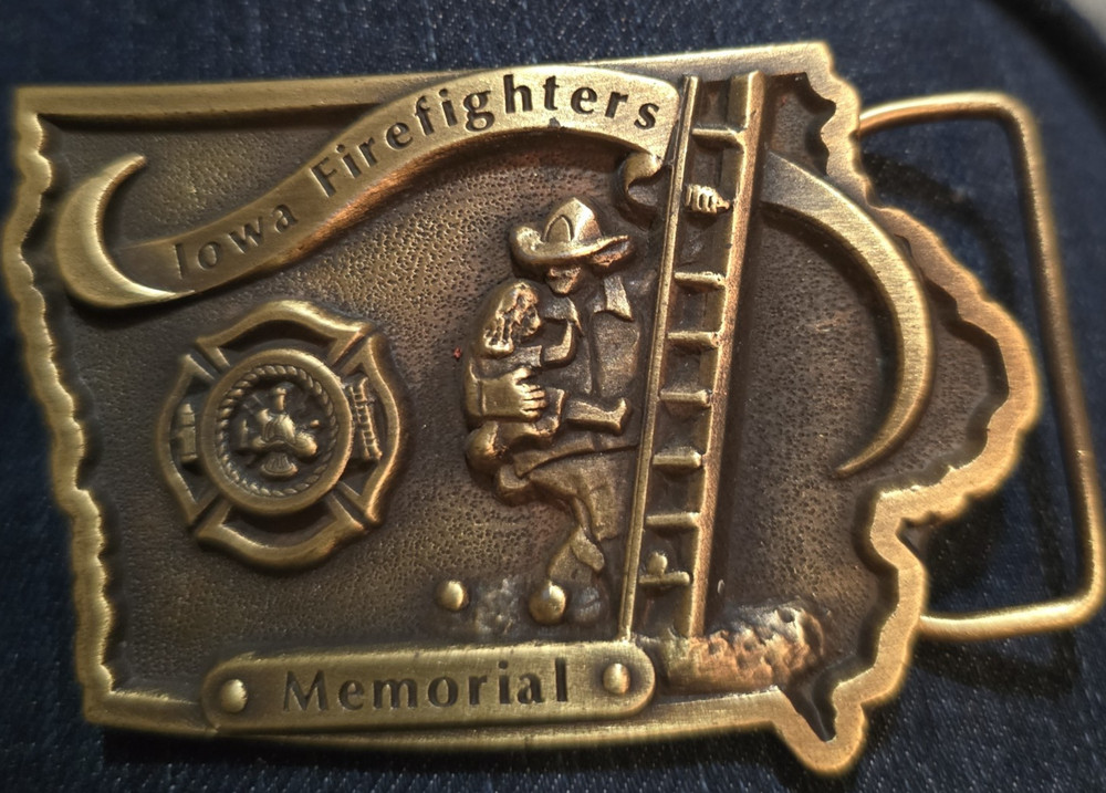 Iowa Firefighters Memorial Belt Buckle Brass Limited Edition Serial No. 842