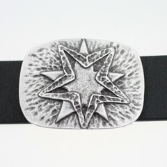 Antique Silver Double Star Relief Belt Buckle Textured Rustic Design