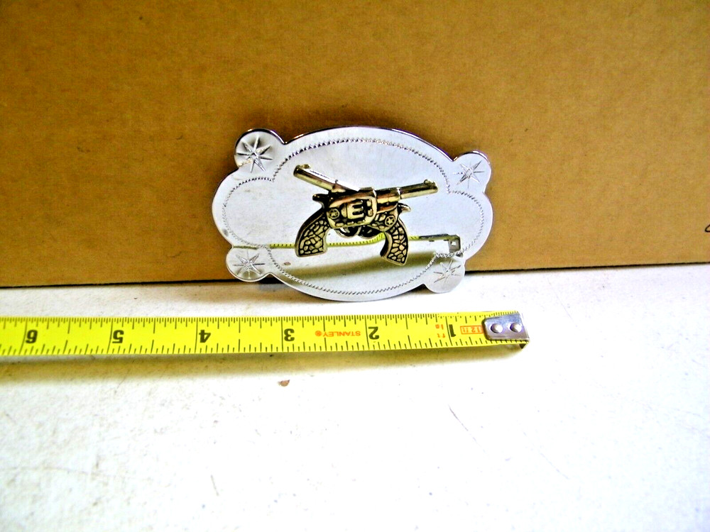 WESTERN Style Belt Buckle Silver Color Pair of Six Guns