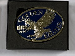 2 NRA National Rifle Association Brass Belt Buckles 2010 Golden Eagles in Boxes