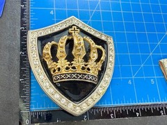 Royal Gold Crown Shield with Rhinestone Border Belt Buckle A286 Classico Italia