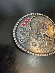 Vintage Collectible Horse Rhinestones Flowers Silver Tone Metal Belt Buckle