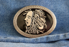 Bob Marley Belt Buckle vtg REGGAE music oval black/silver tone island lion rasta