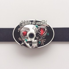 Vintage Oval Tattoo Rose Flower Skull Wedding Belt Buckle