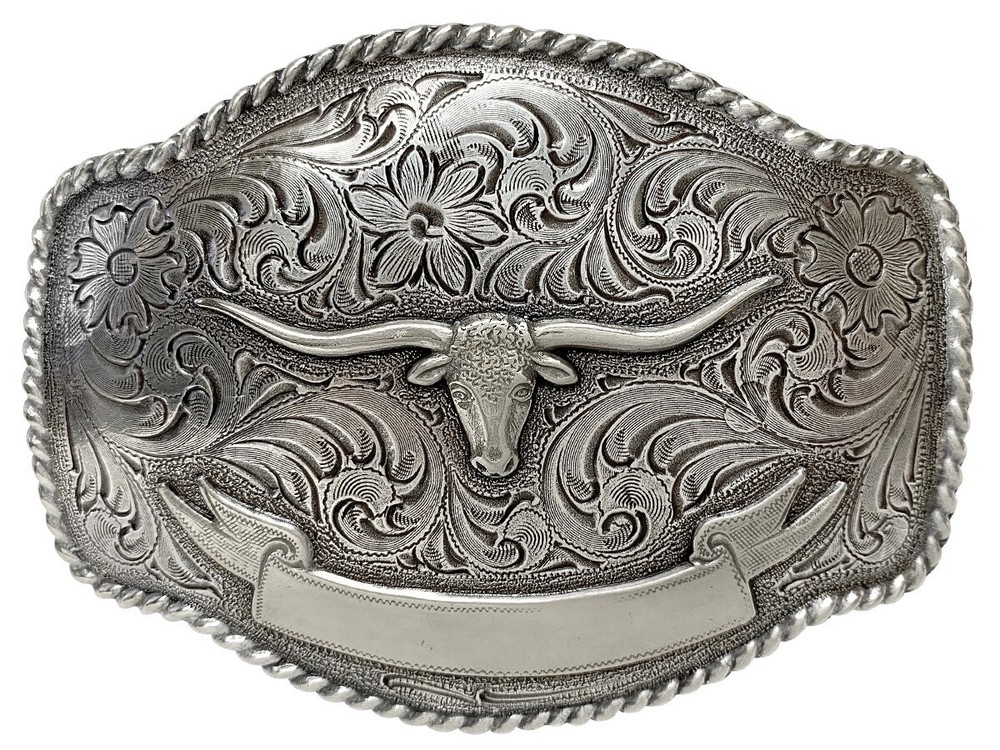 WESTERN COWBOY COWGIRL ANTIQUE LONGHORN STEER BULL TROPHY BELT BUCKLE