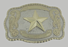 Vintage Lone Star Belt Buckle Texas Cowboy Gold Silver Metal Western Rodeo Men