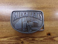 Mens Vtg Raleigh Lights Cigarettes Belt Buckle w/ Semi Truck NEW Pewter Color