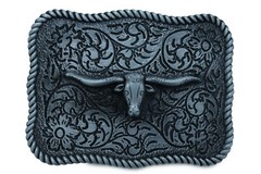 Men Day Wear Buckle Silver Metal Bull Square Western Fashion Texas Long Horn Cow