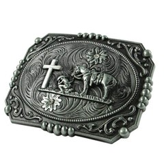 ✖ WESTERN STEER Cross Cowboy Horse Faith Rodeo Style Large Belt Buckle Buck ✖USA