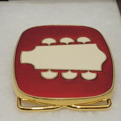 Vintage Headstock Belt Buckle TNN Red Enamel Gold Tone Retro Guitar Country 80s