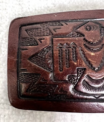 1970s Vintage Embossed Native American Thunderbird Tooled Leather Belt Buckle