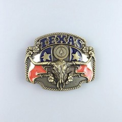 Vintage Bronze Plated Longhorn Bull Flag Western Belt Buckle Boucle de Ceinture